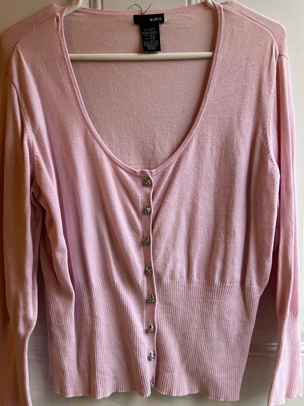 Minnie Rose Light Pink V-Neck Button-Front Knit Top